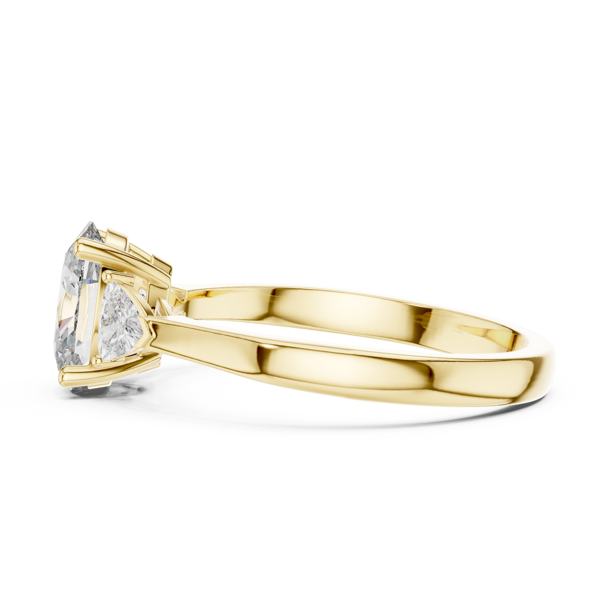 Oval & Trillion Three Stone Lab Grown Diamond Ring, Yellow Gold