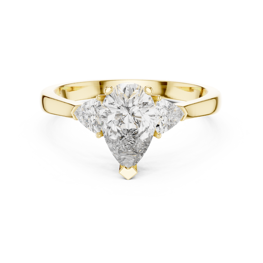 IGI Certified Pear & Trillion Three Stone Lab Grown Diamond Ring, Yellow Gold