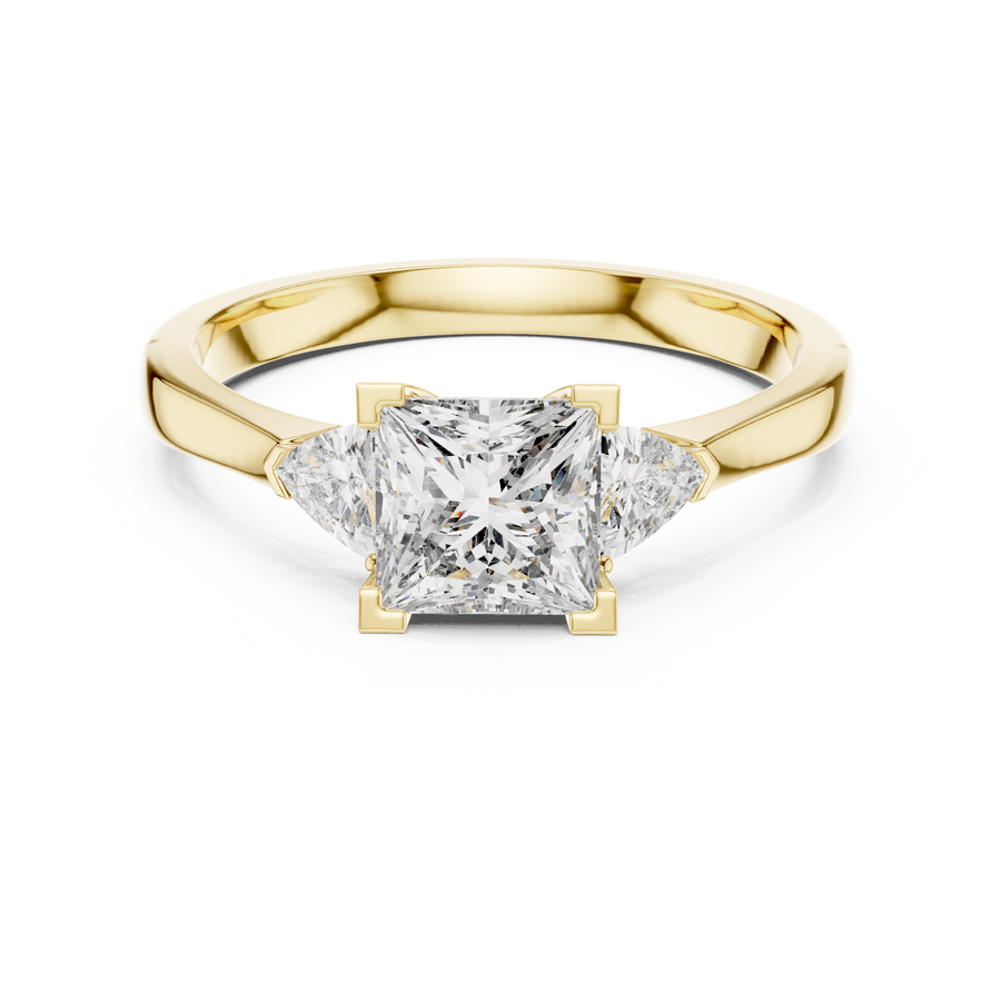 Princess & Trillion 3 Stone Lab-Grown Diamond Casual Ring, Yellow Gold