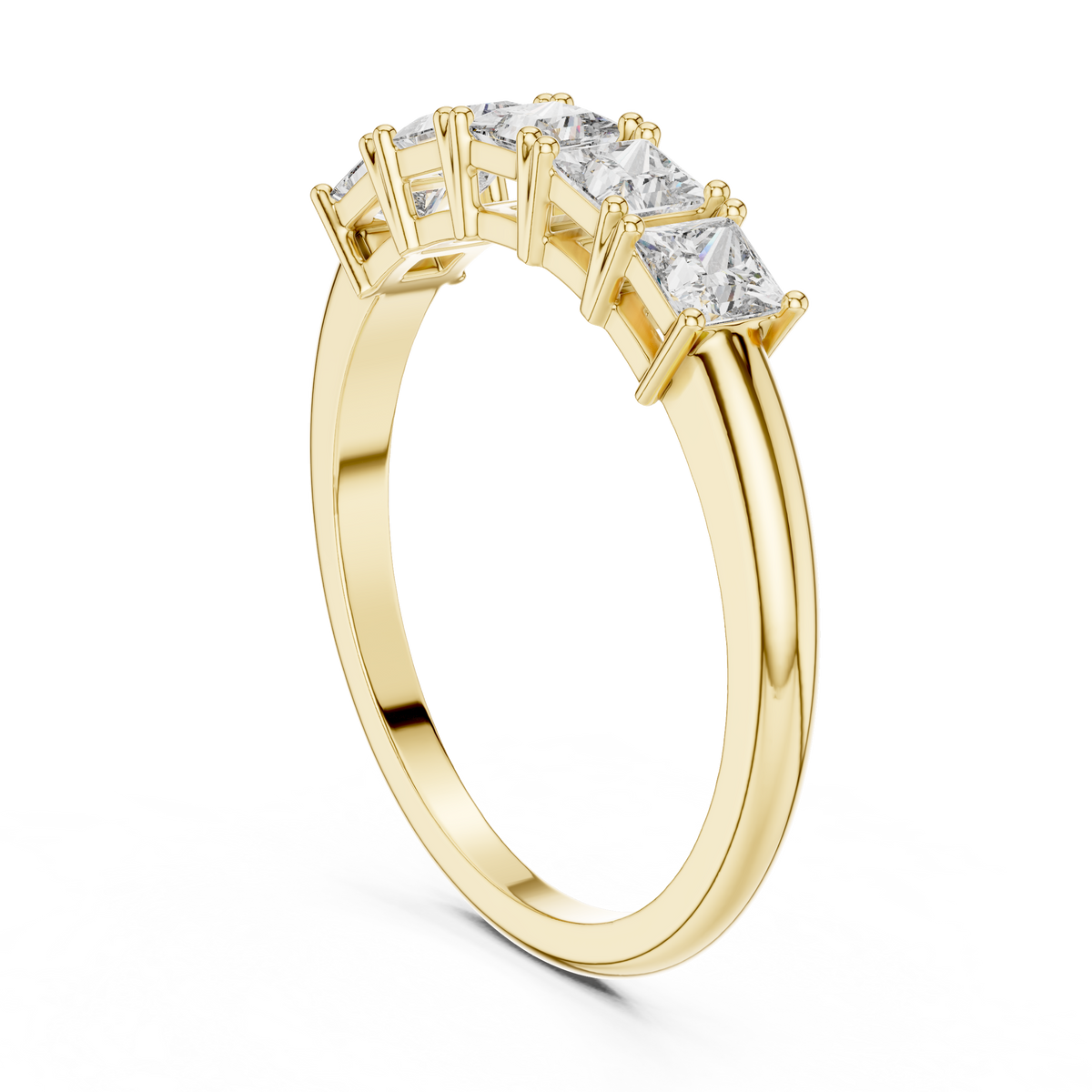 5 Stone Princess Cut Lab Grown Diamond Wedding Band, Yellow Gold