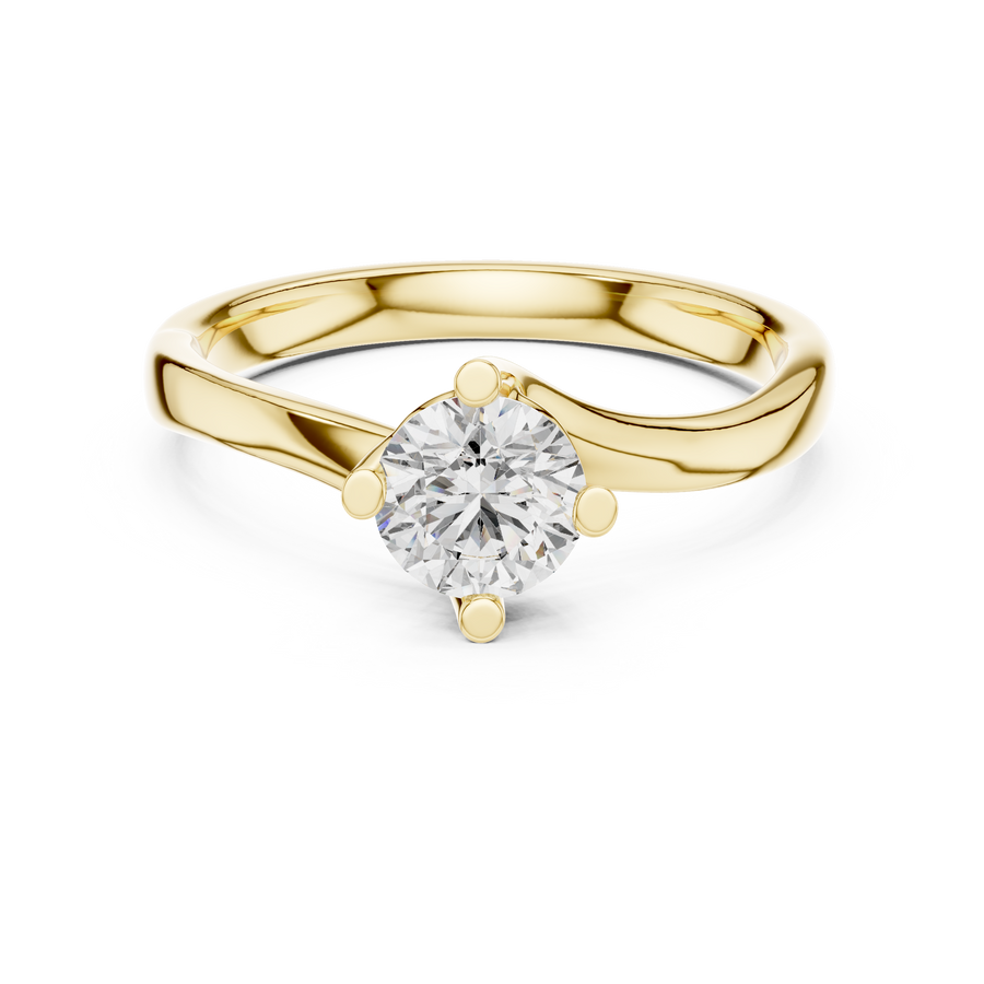 Round Lab Grown Diamond Twist Solitaire Office Wear Ring, Yellow Gold