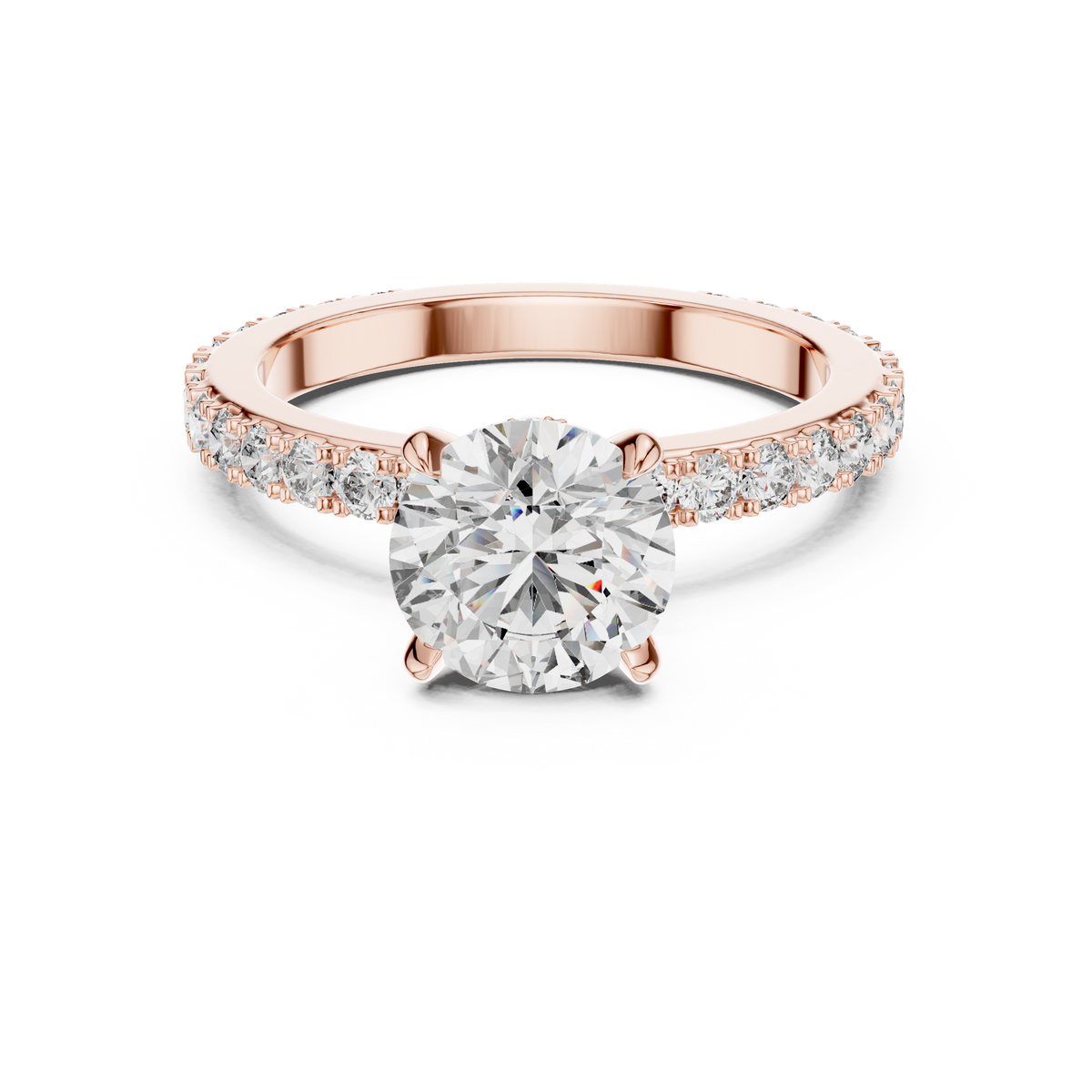 Round Lab Grown Diamond Hidden Halo Pavé Ring, Rose Gold