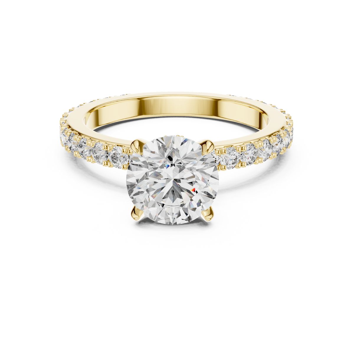 Round Lab Grown Diamond Hidden Halo Pavé Ring, Yellow Gold