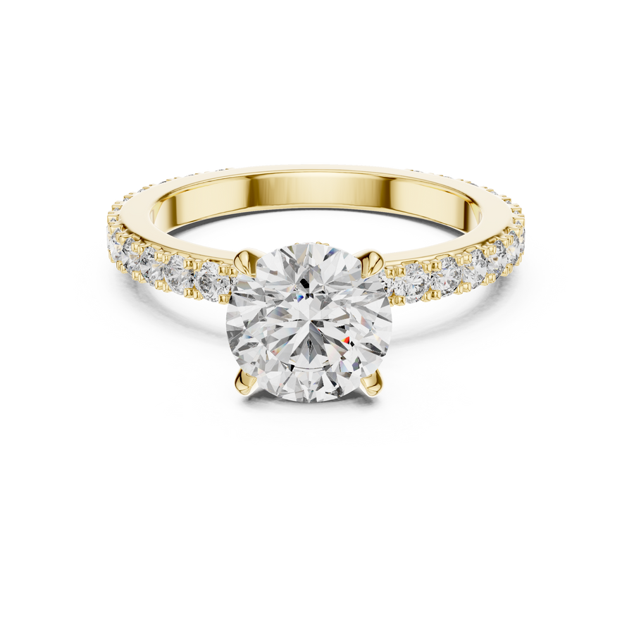 Round Lab Grown Diamond Hidden Halo Pavé Ring, Yellow Gold