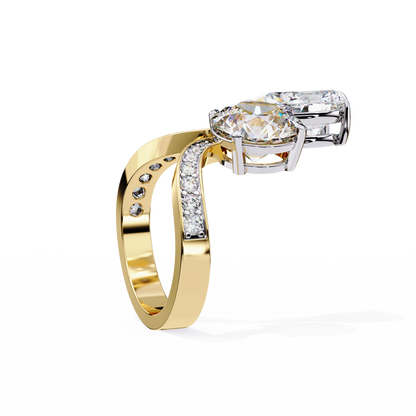 LGD Solitaire Ring Pear(3.34ct) & Round Stone (3.17ct) In 14K Gold   #LGD-PE-CD157