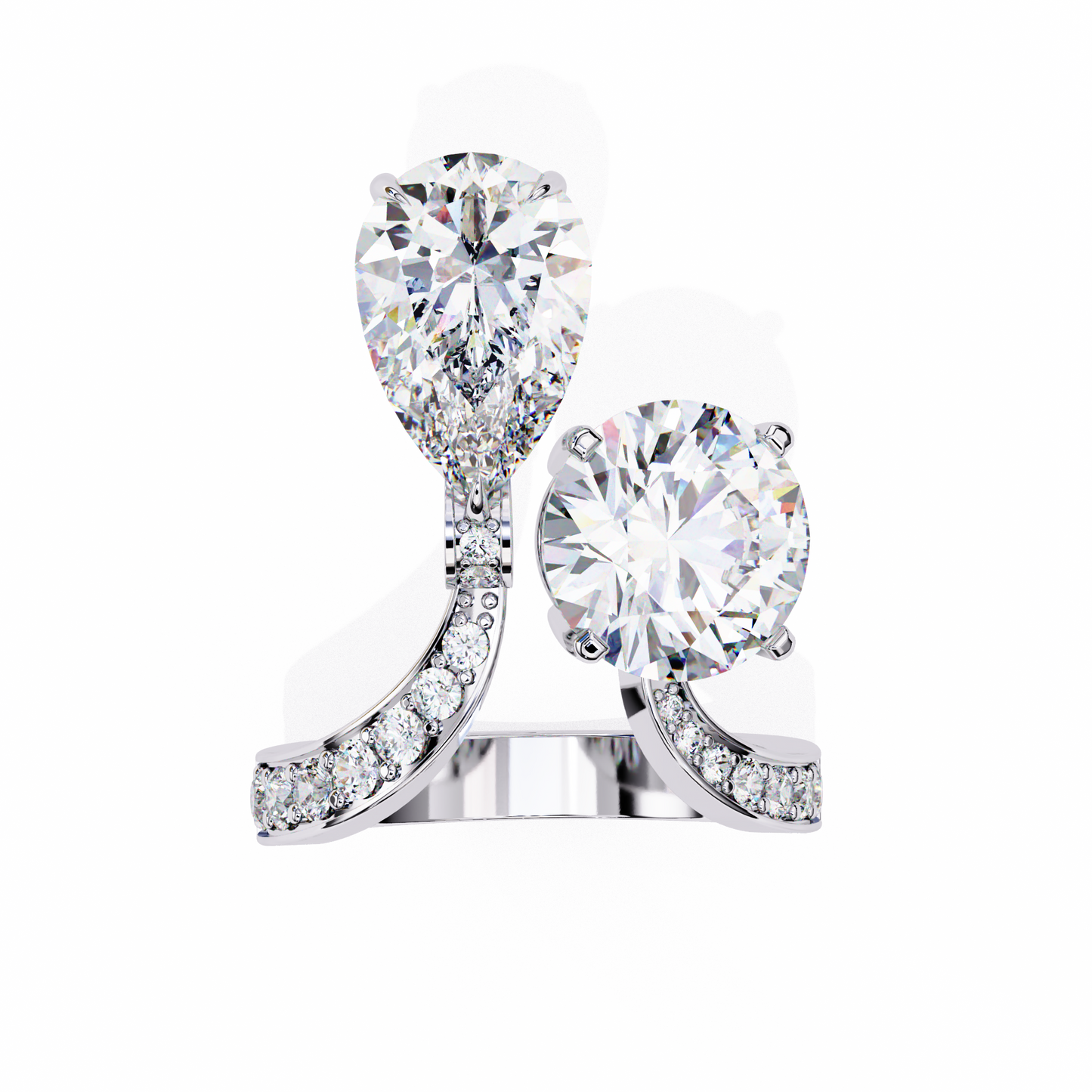 LGD Solitaire Ring Pear(3.34ct) & Round Stone (3.17ct) In 14K Gold   #LGD-PE-CD157