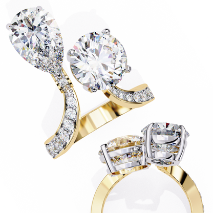 LGD Solitaire Ring Pear(3.34ct) & Round Stone (3.17ct) In 14K Gold   #LGD-PE-CD157