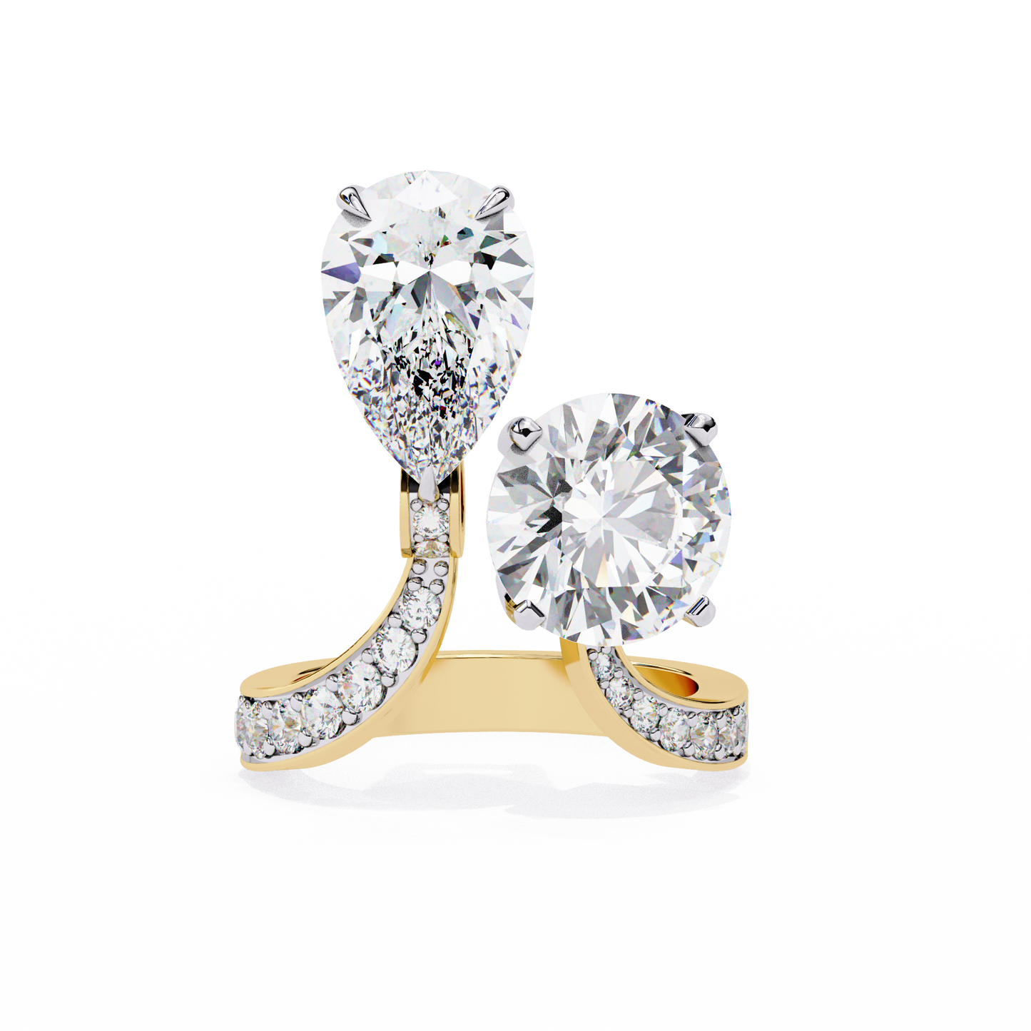 LGD Solitaire Ring Pear(3.34ct) & Round Stone (3.17ct) In 14K Gold   #LGD-PE-CD157