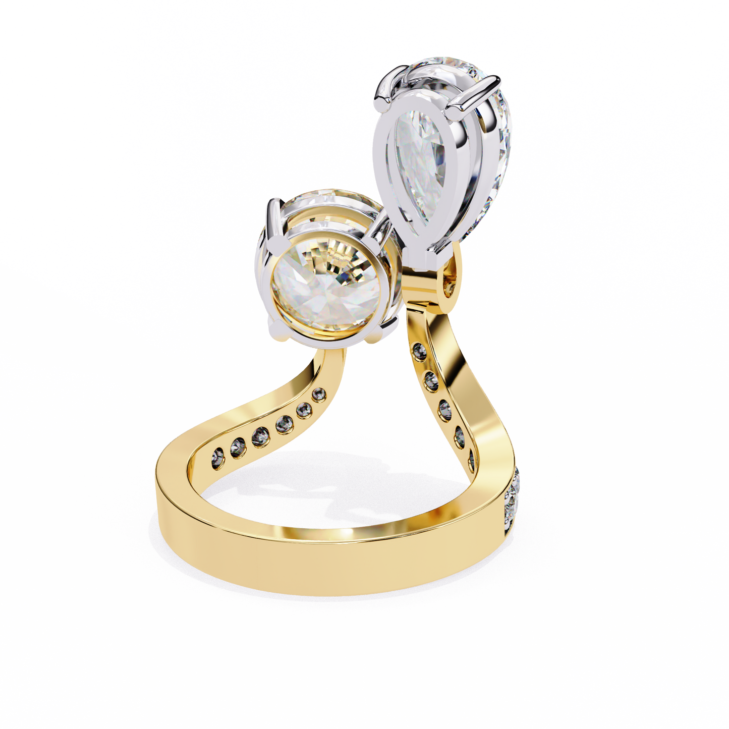 LGD Solitaire Ring Pear(3.34ct) & Round Stone (3.17ct) In 14K Gold   #LGD-PE-CD157