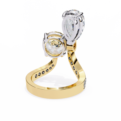 LGD Solitaire Ring Pear(3.34ct) & Round Stone (3.17ct) In 14K Gold   #LGD-PE-CD157