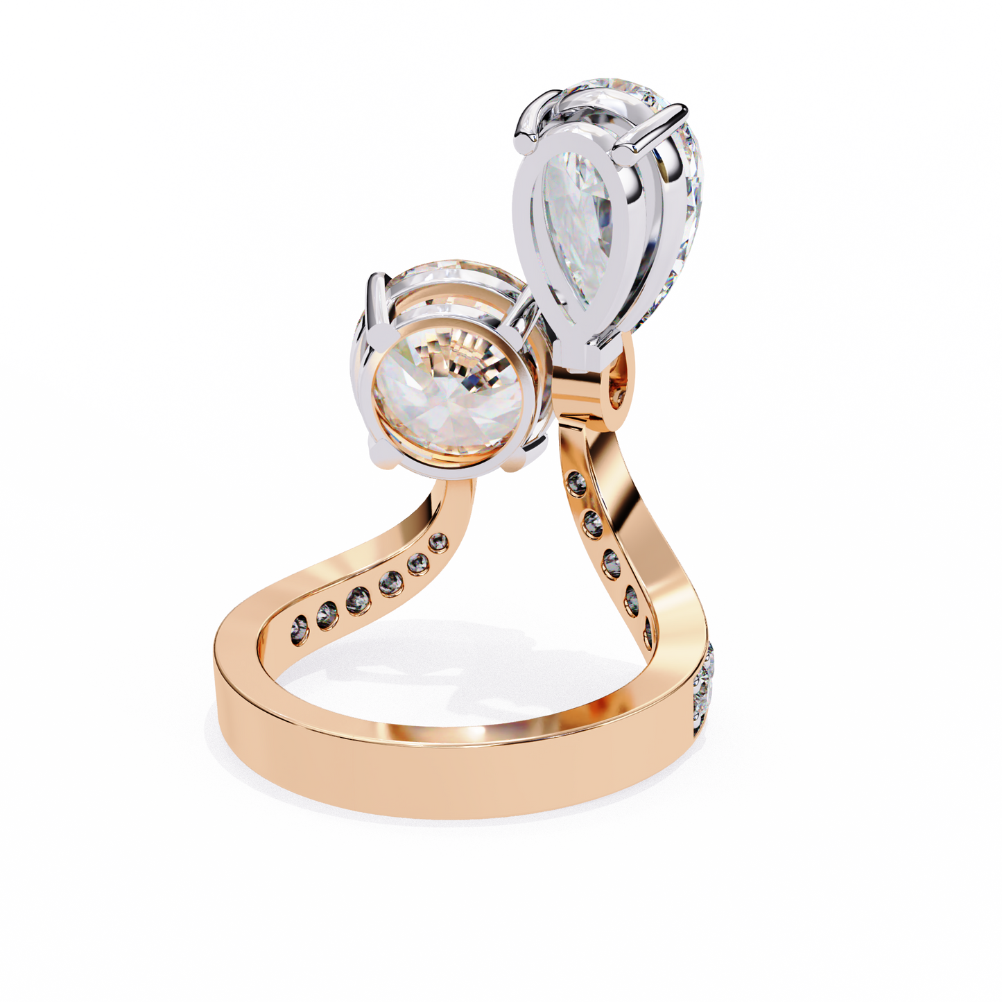 LGD Solitaire Ring Pear(3.34ct) & Round Stone (3.17ct) In 14K Gold   #LGD-PE-CD157