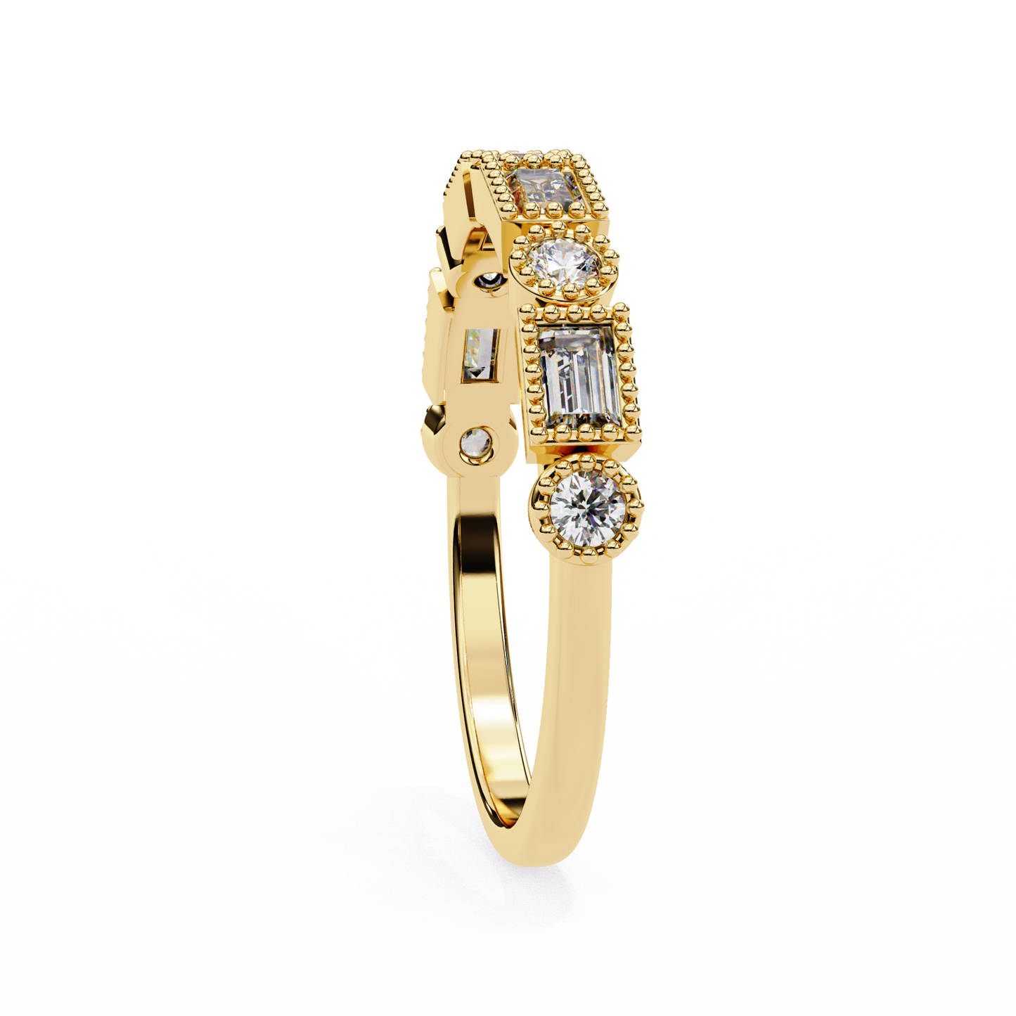 LGD Ring Round & Baguette  Stone (0.35ct) In 14K Gold     #LGD-RD-CD175