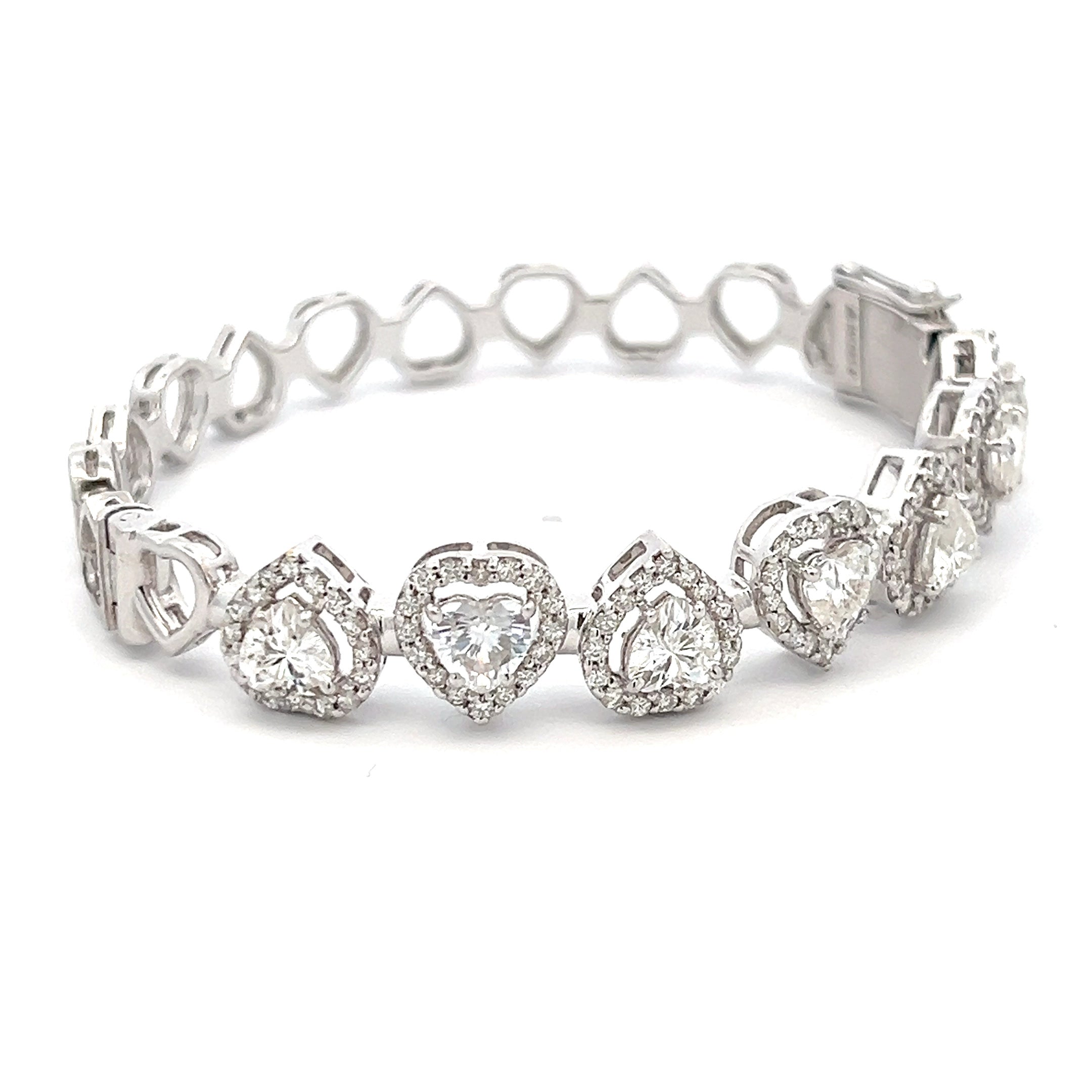 CrystalHinge 5.44ct Heart Shape Bracelet in 14k White Gold With Diamos Lab Grown Moissanite