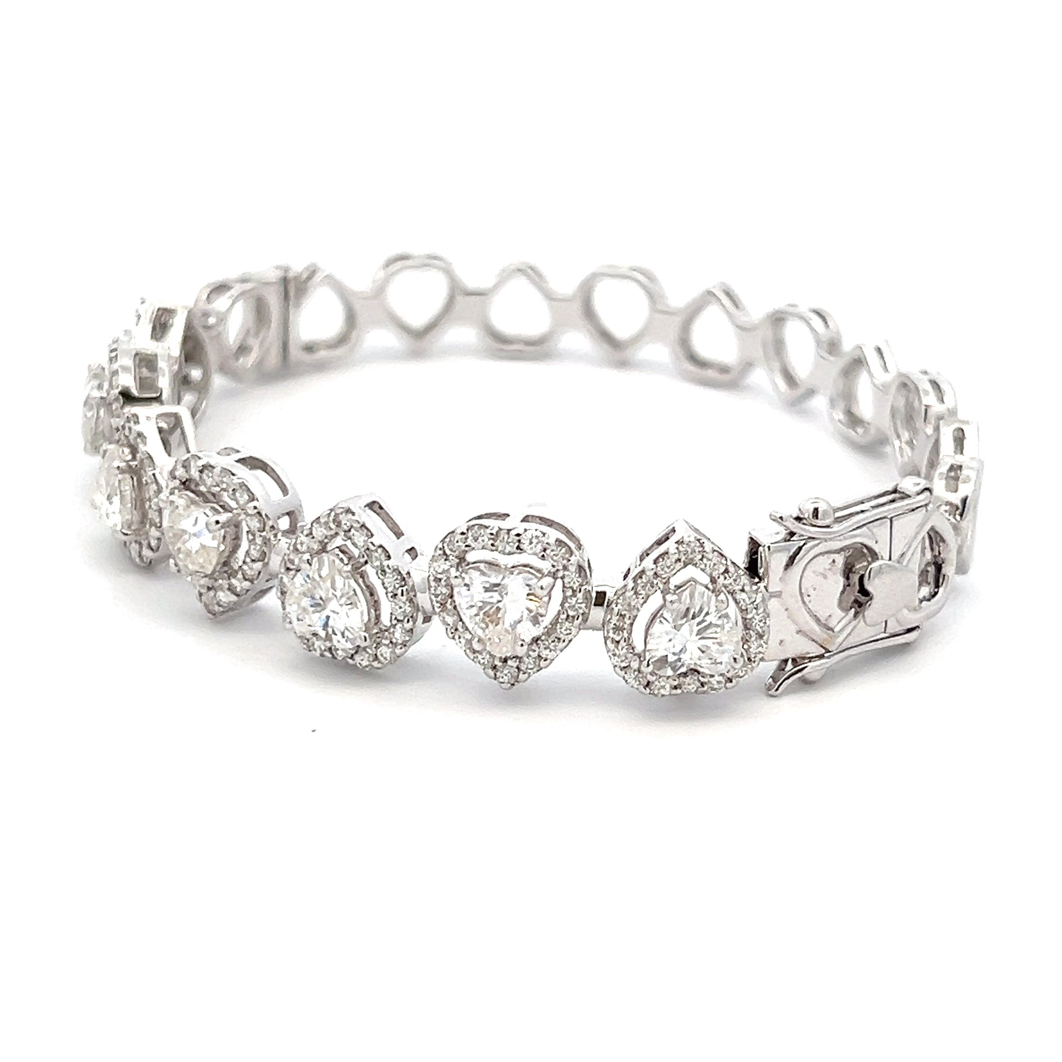 CrystalHinge 5.44ct Heart Shape Bracelet in 14k White Gold With Diamos Lab Grown Moissanite