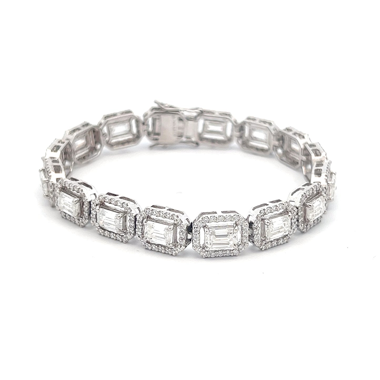 GemBand 12.13ct Emerald Shape Bracelet in 14k White Gold With Diamos Lab Grown Moissanite