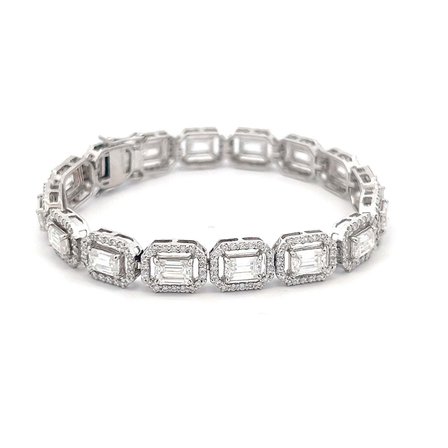 GemBand 12.13ct Emerald Shape Bracelet in 14k White Gold With Diamos Lab Grown Moissanite