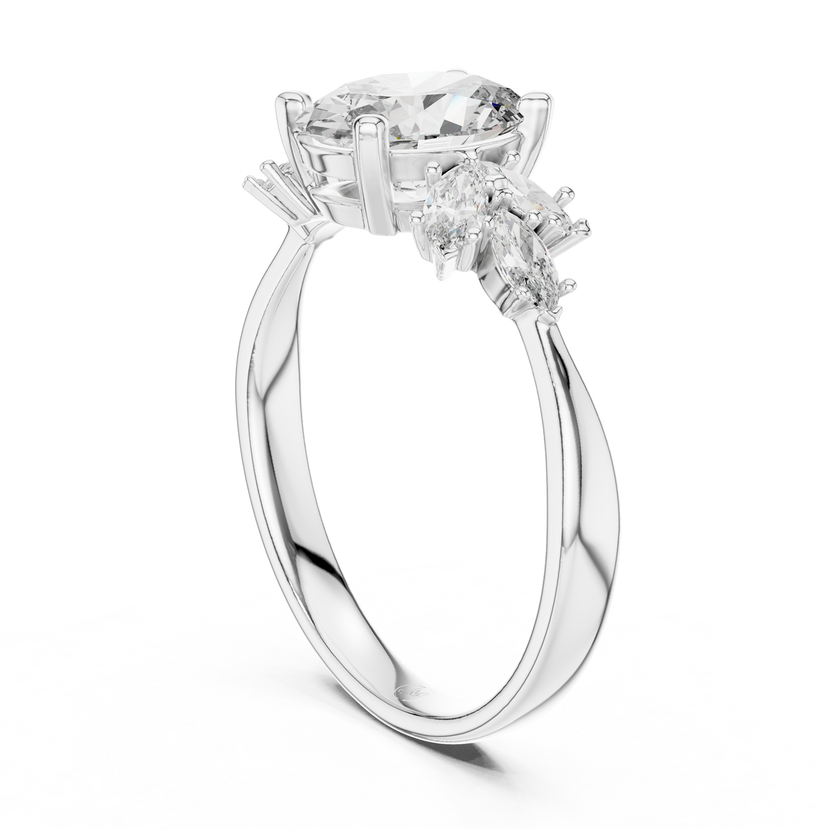 IGI Certified Oval Lab Grown Diamond Floral Engagement Ring, White Gold