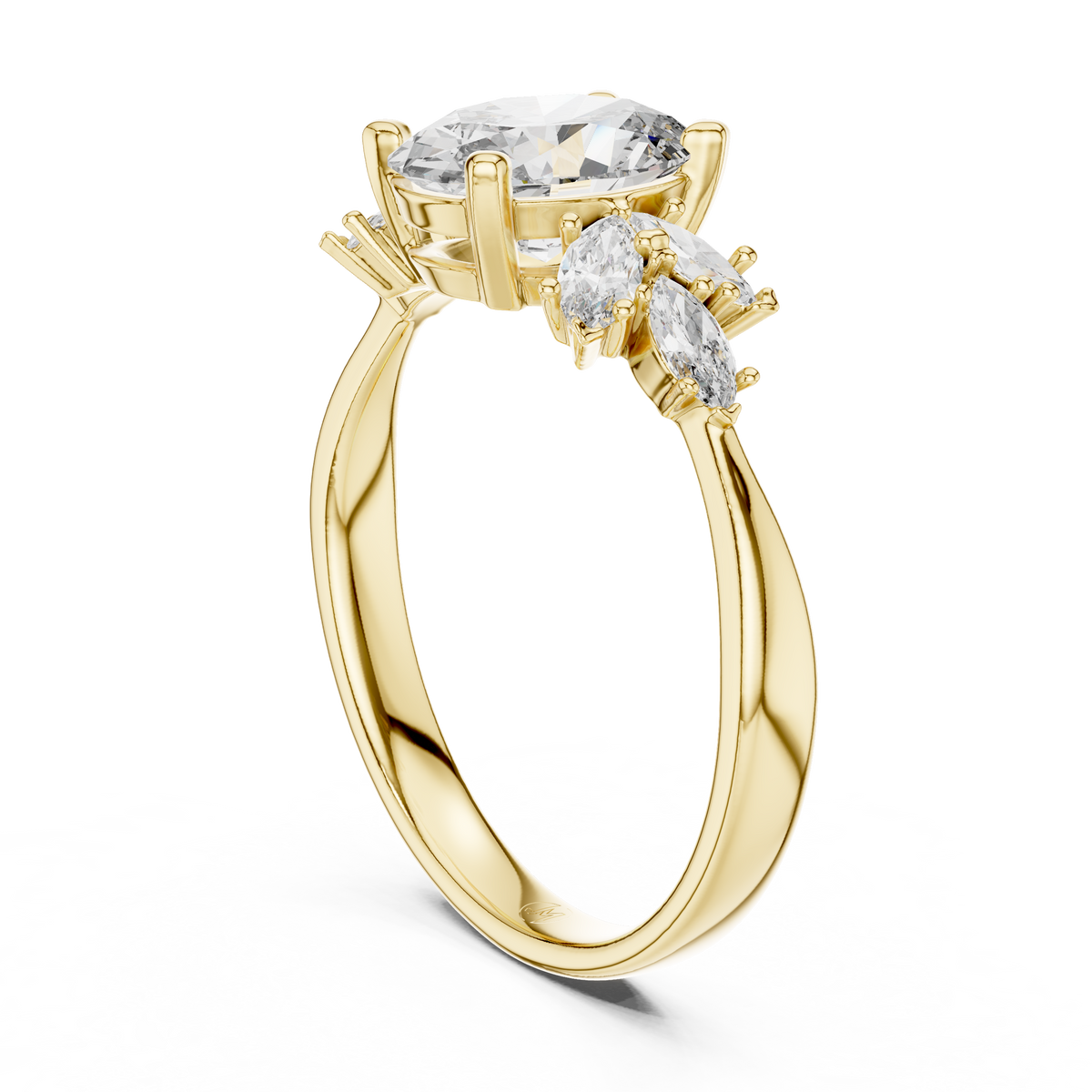 IGI Certified Oval Lab Grown Diamond Floral Engagement Ring, Yellow Gold