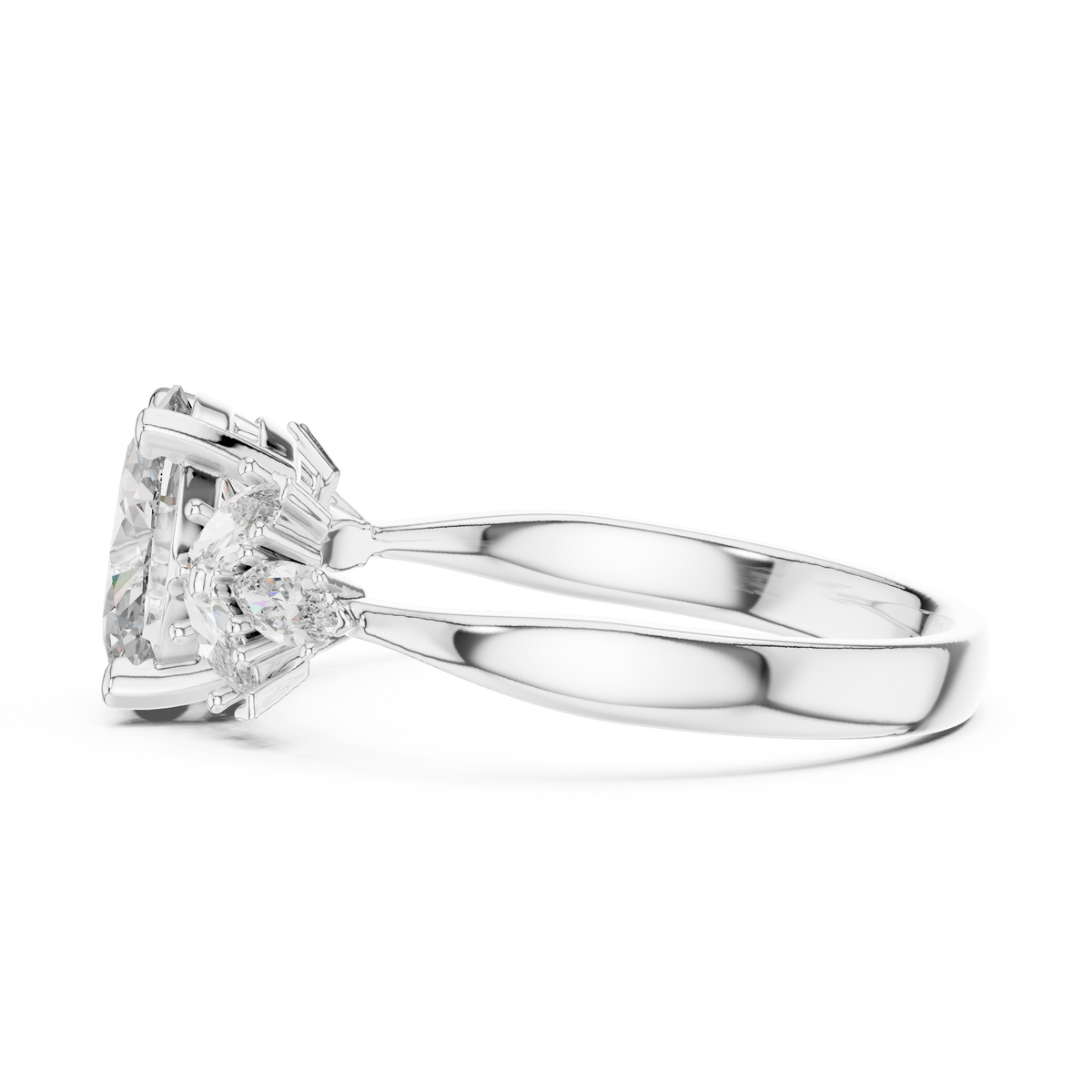 IGI Certified Oval Lab Grown Diamond Floral Engagement Ring, White Gold