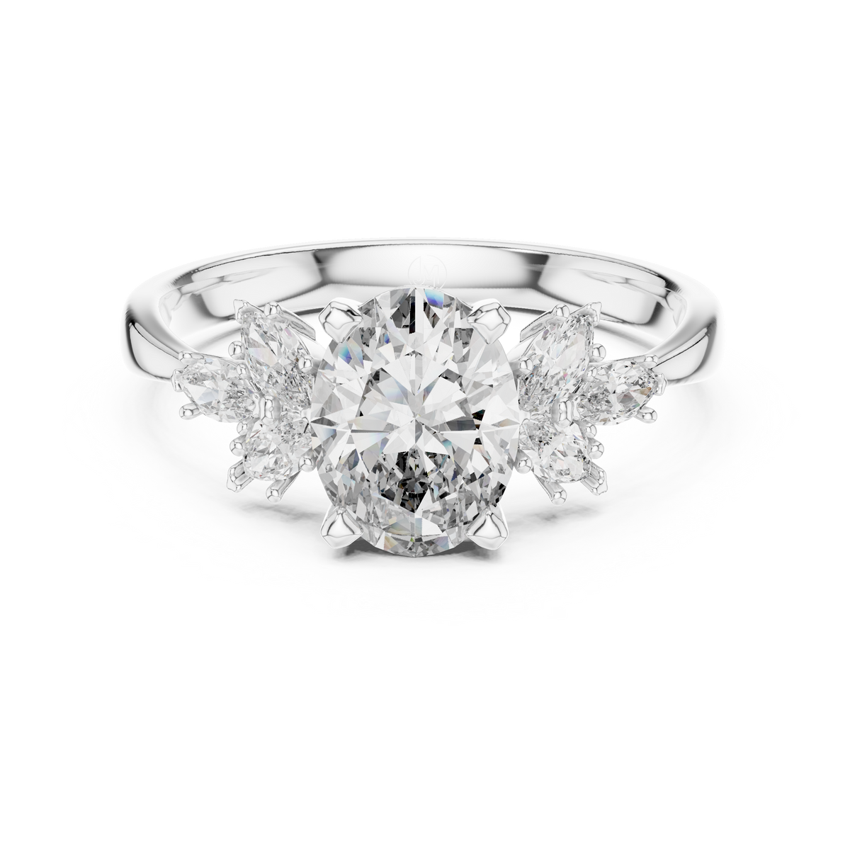 IGI Certified Oval Lab Grown Diamond Floral Engagement Ring, White Gold