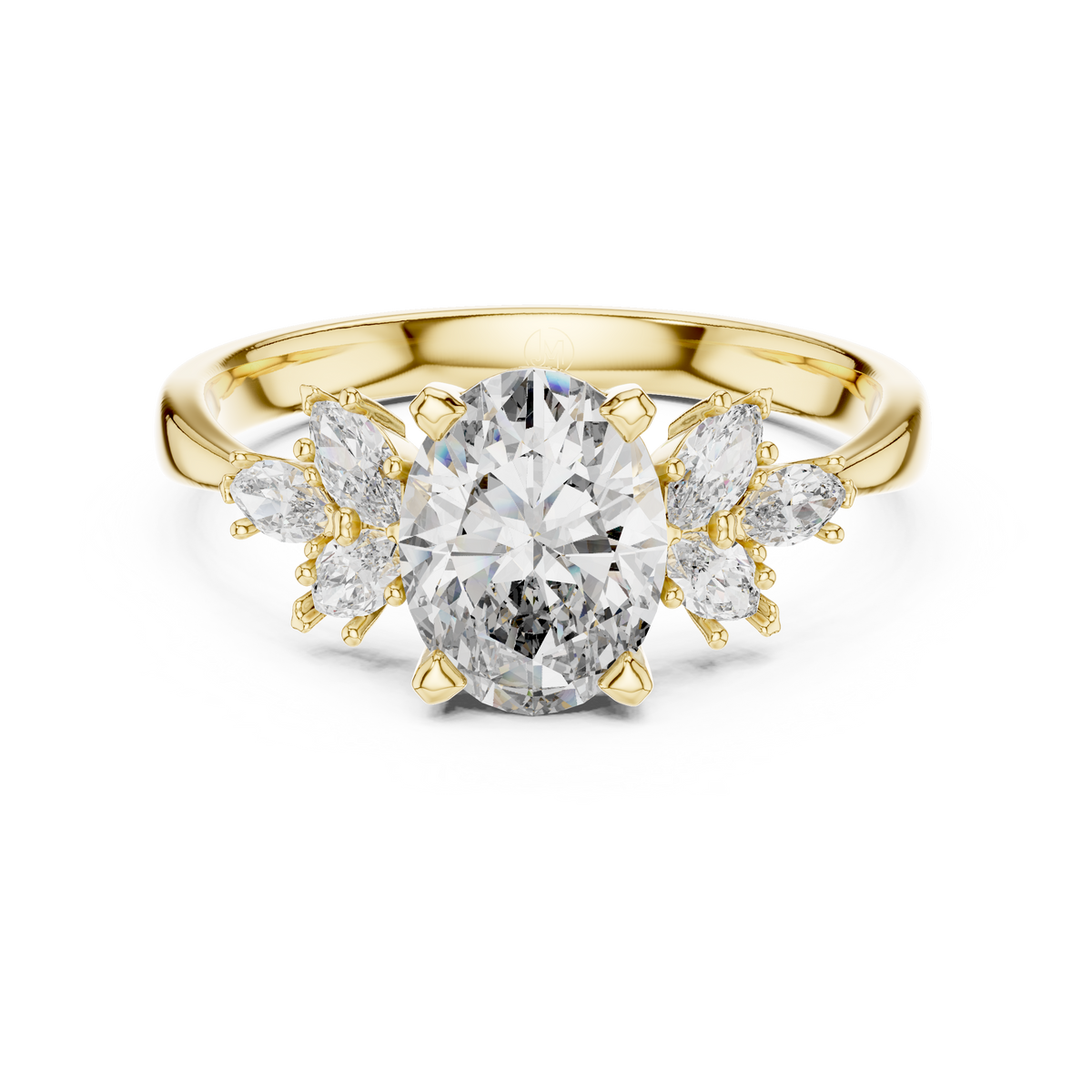 IGI Certified Oval Lab Grown Diamond Floral Engagement Ring, Yellow Gold