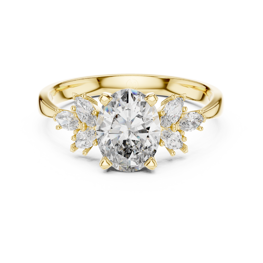 IGI Certified Oval Lab Grown Diamond Floral Engagement Ring, Yellow Gold