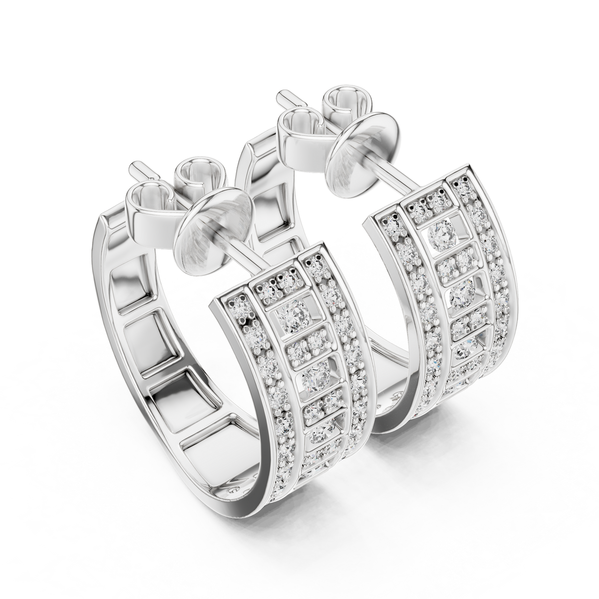0.61 CT Round Lab Grown Diamond Triple Row Hoop Earrings, White Gold