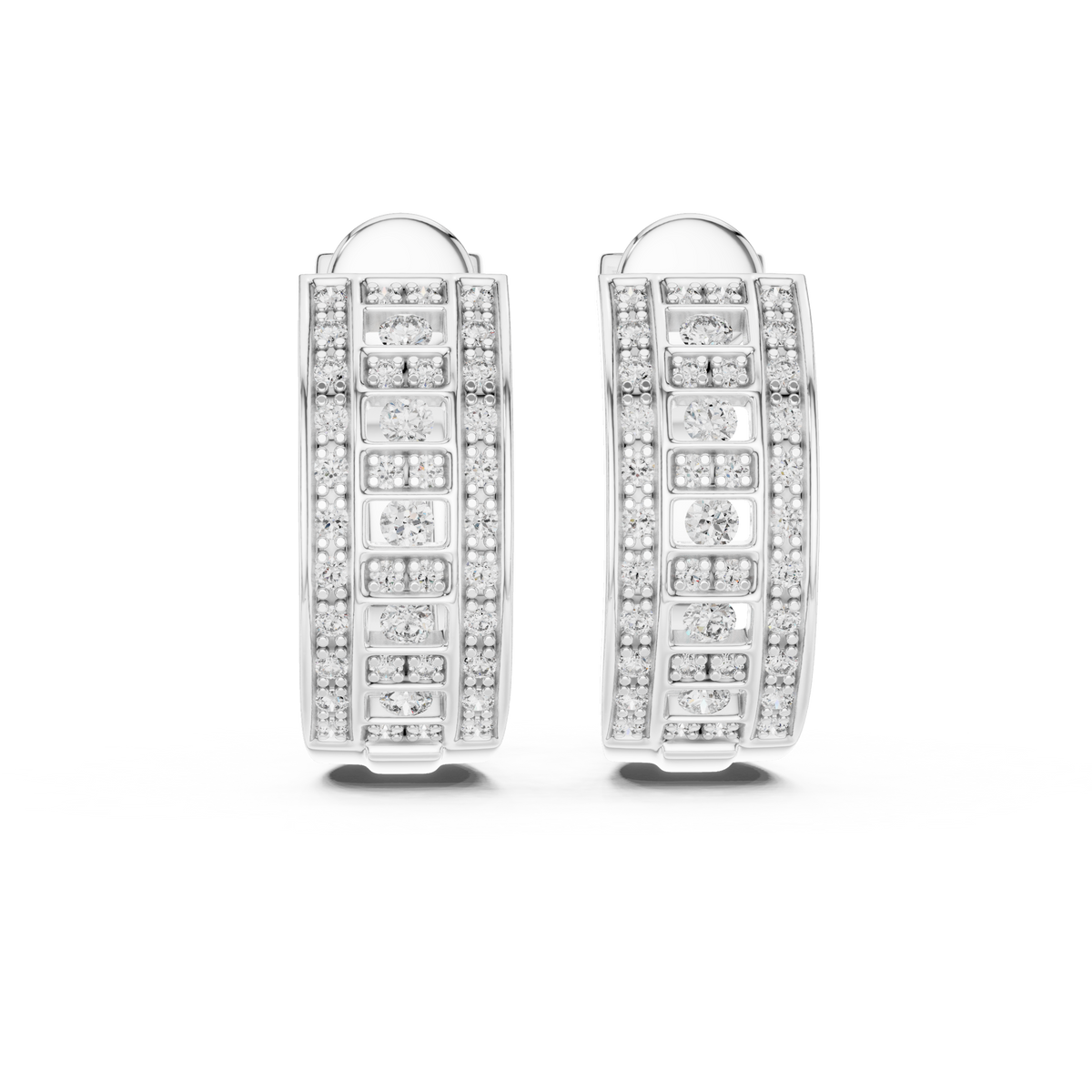 0.61 CT Round Lab Grown Diamond Triple Row Hoop Earrings, White Gold