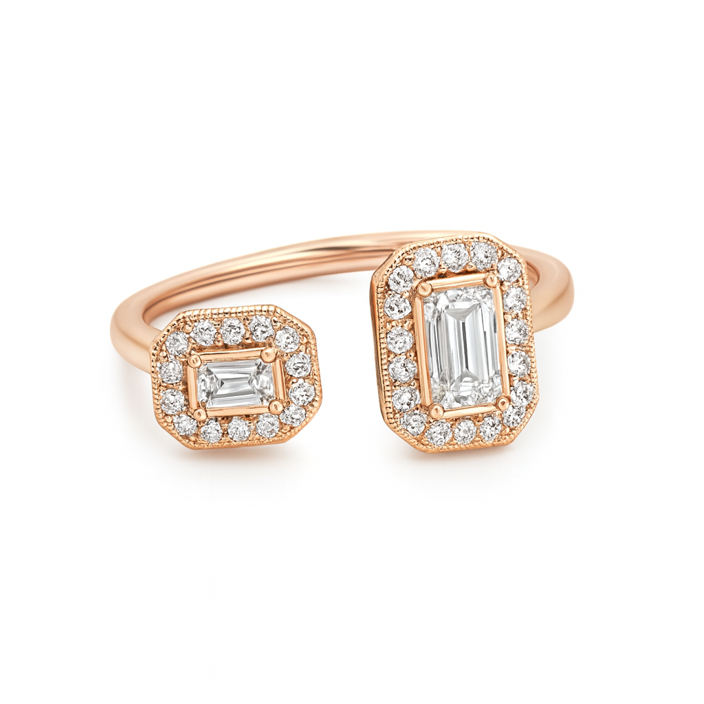 2 emerlad lab diamond ring