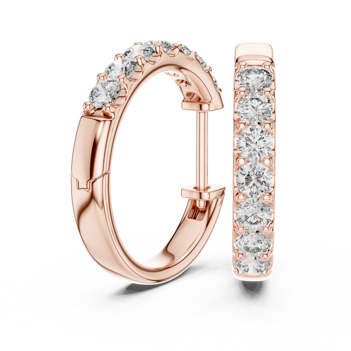 Minimalist Diamond Hoop Earrings with Lab Grown Diamonds, Rose Gold