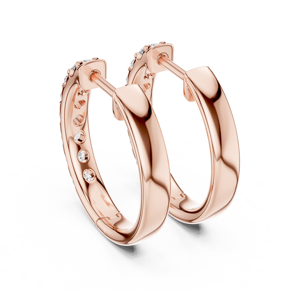 Minimalist Diamond Hoop Earrings with Lab Grown Diamonds, Rose Gold