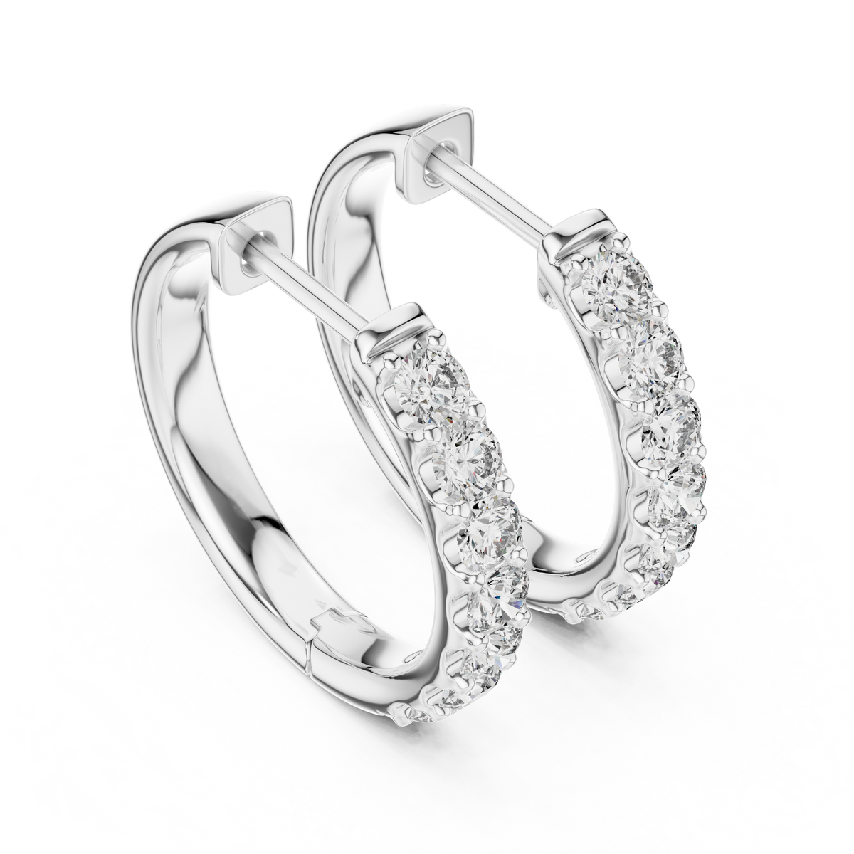 Minimalist Diamond Hoop Earrings with Lab Grown Diamonds, White Gold