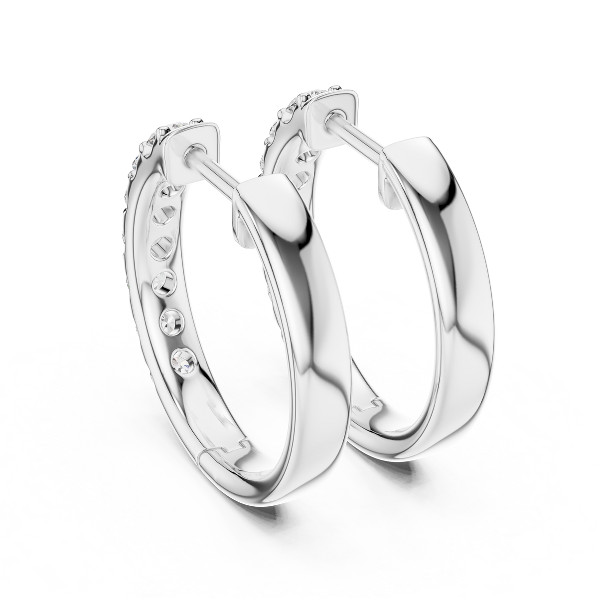 Minimalist Diamond Hoop Earrings with Lab Grown Diamonds, White Gold