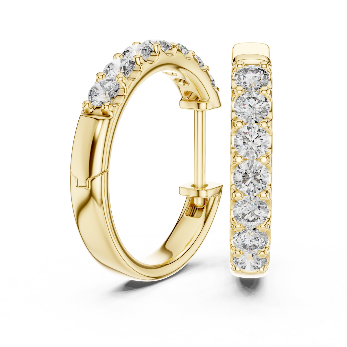 Minimalist Diamond Hoop Earrings with Lab Grown Diamonds, Yellow Gold