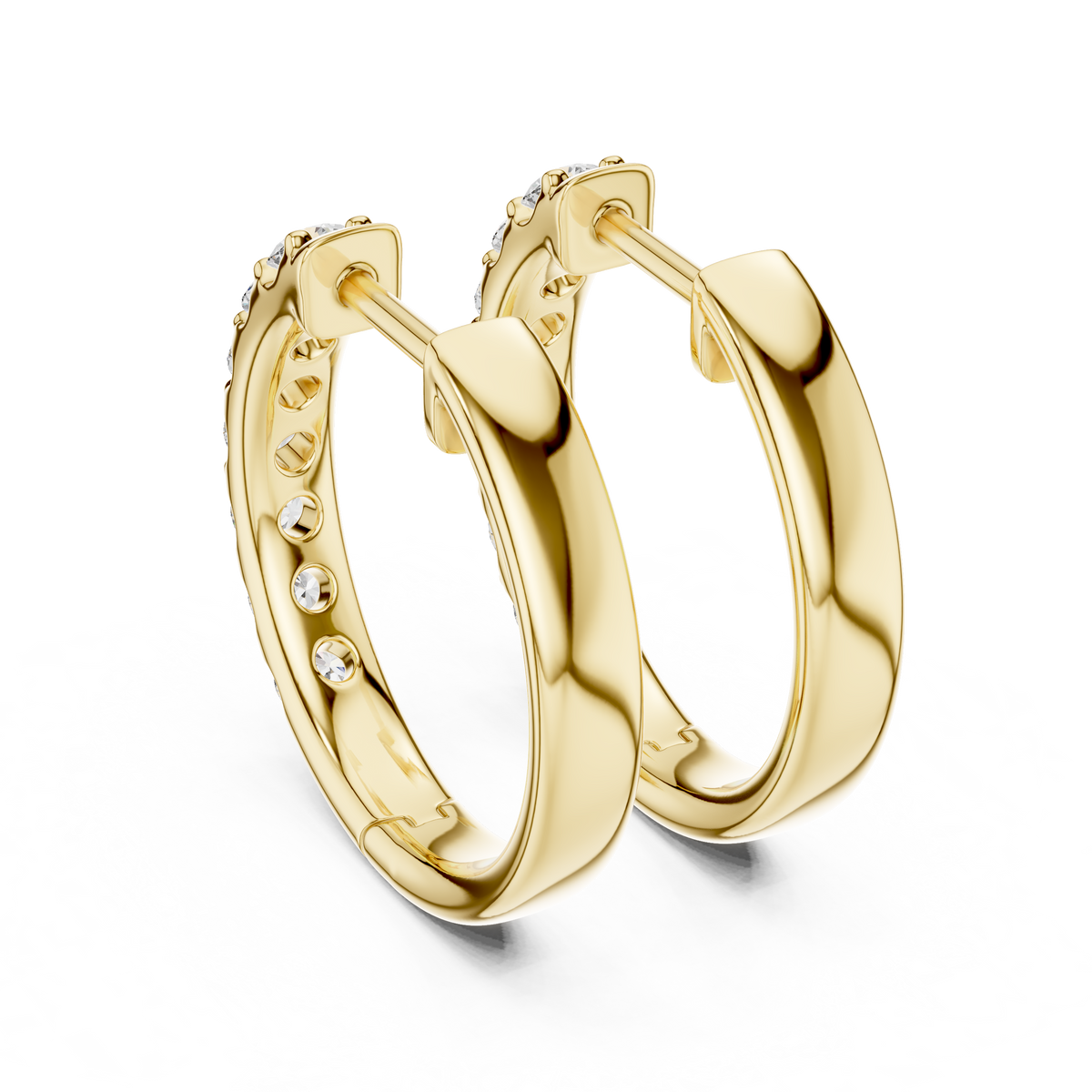 Minimalist Diamond Hoop Earrings with Lab Grown Diamonds, Yellow Gold