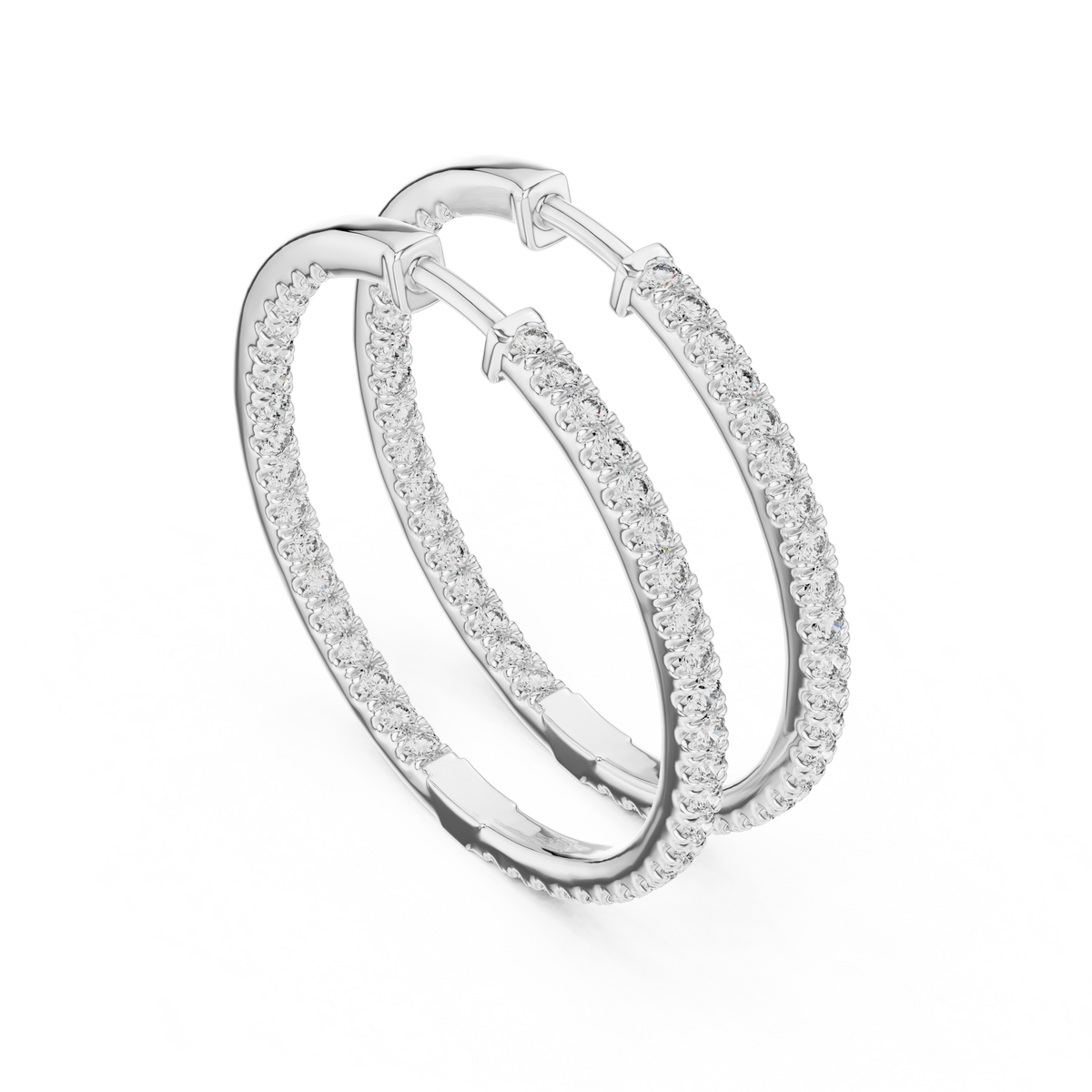 Inside-Out Round Diamond Hoop Earrings, White Gold