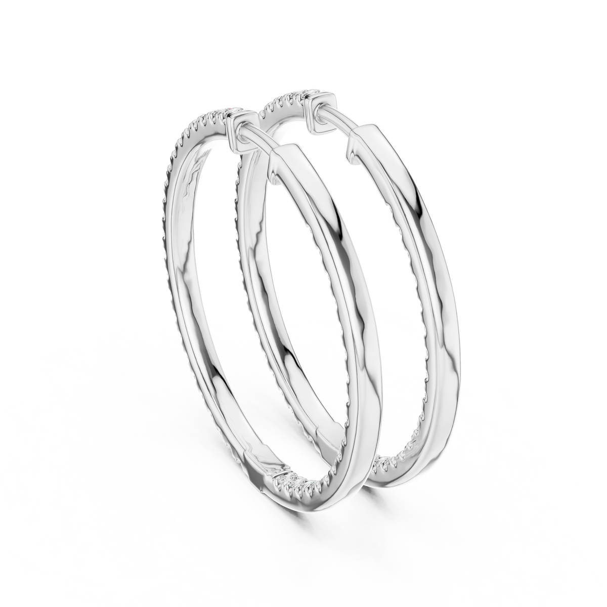 Inside-Out Round Diamond Hoop Earrings, White Gold