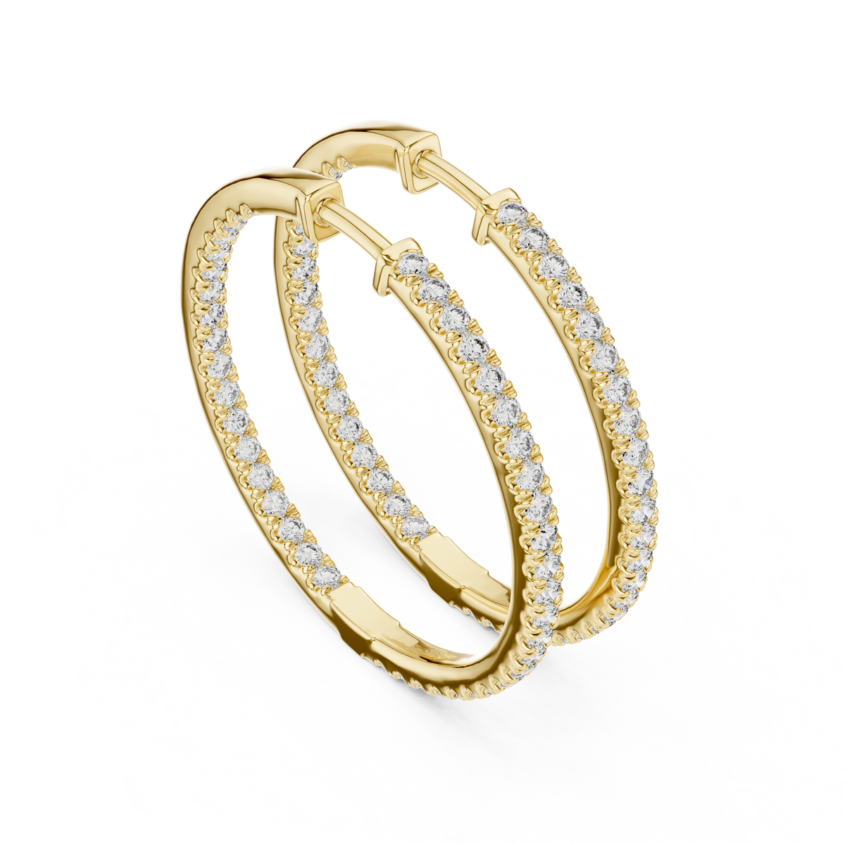 Inside-Out Round Diamond Hoop Earrings, Yellow Gold