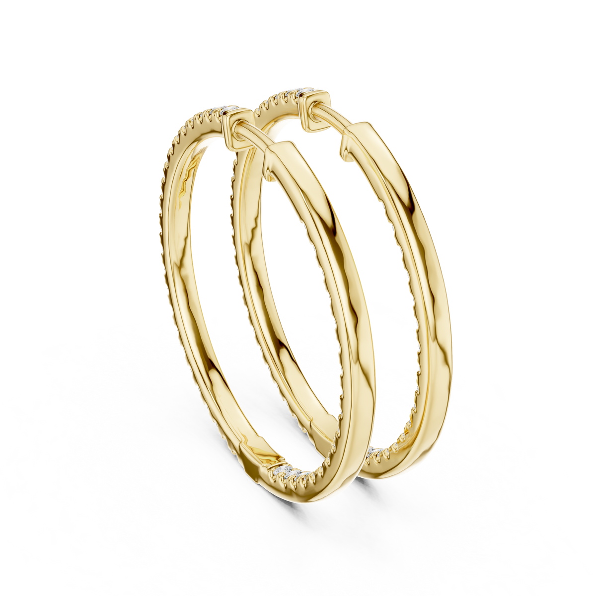 Inside-Out Round Diamond Hoop Earrings, Yellow Gold