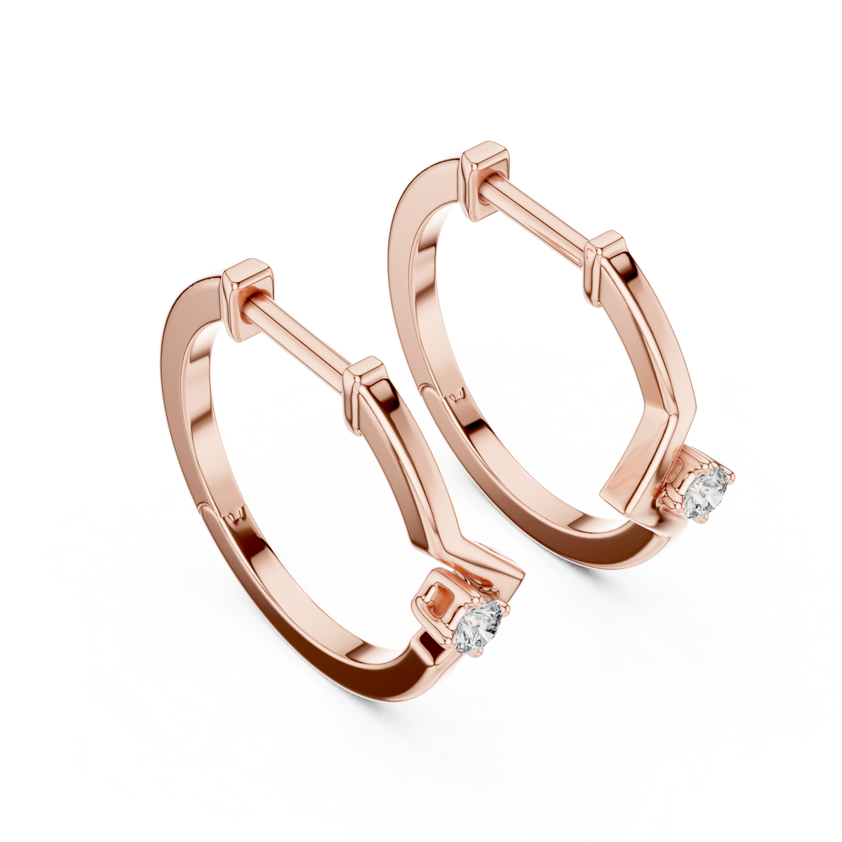Minimal Round Diamond Hoop Earrings, Rose Gold