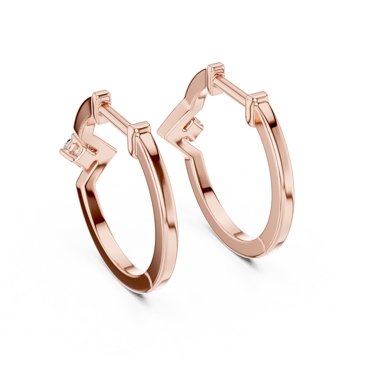 Minimal Round Diamond Hoop Earrings, Rose Gold