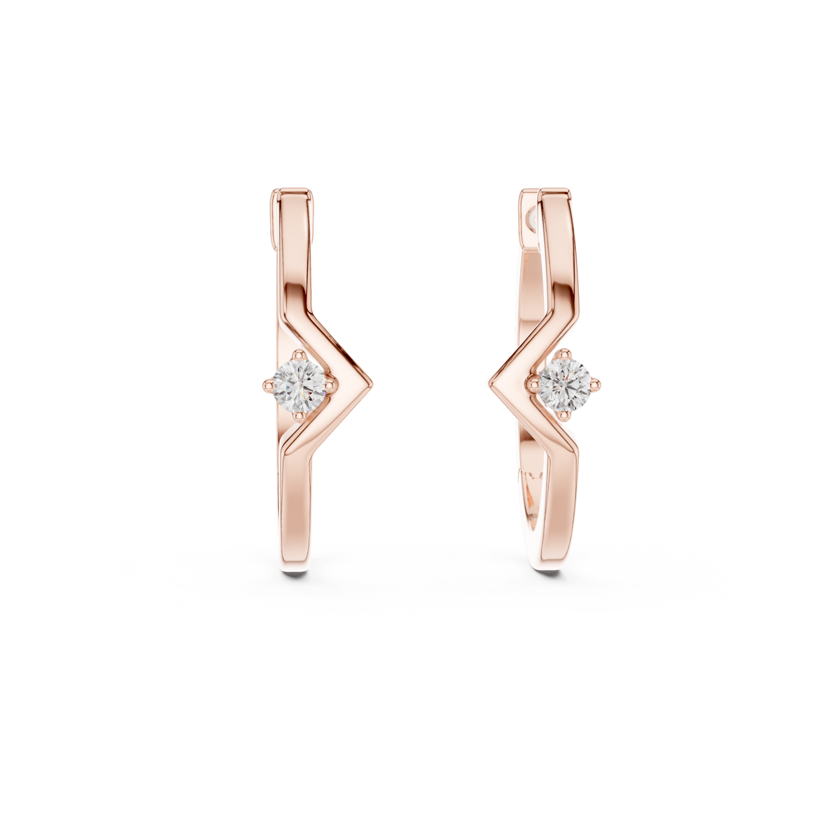 Minimal Round Diamond Hoop Earrings, Rose Gold