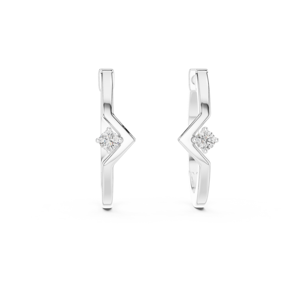 Minimal Round Diamond Hoop Earrings, White Gold