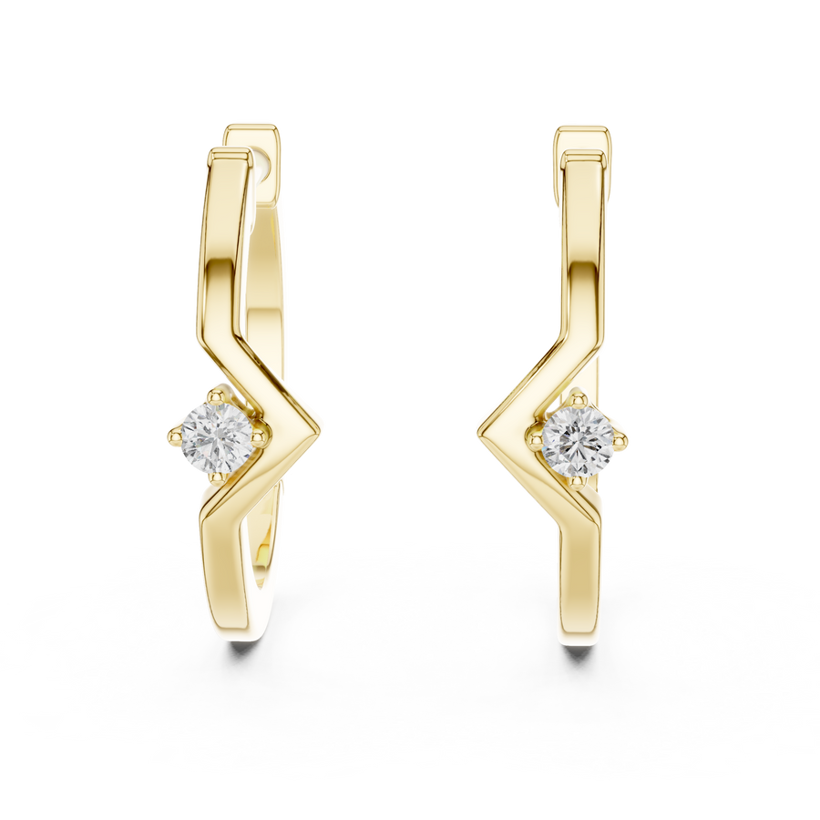 Minimal Round Diamond Hoop Earrings, Yellow Gold