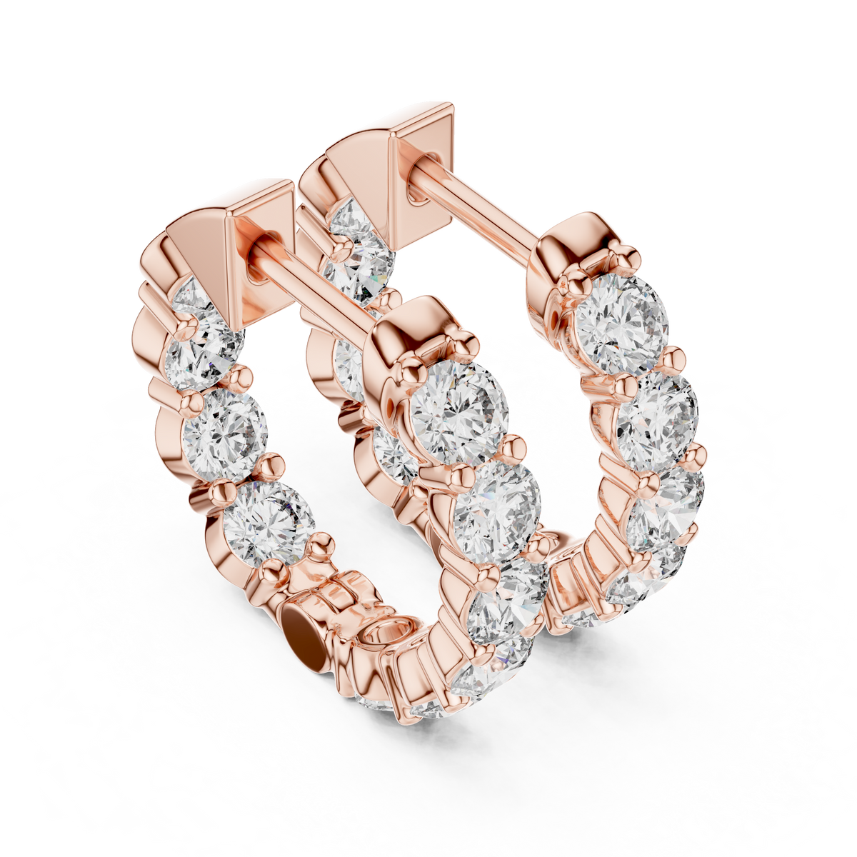 IGI Certified 2.0 CT Round Lab Grown Diamond Hoop Earrings, Rose Gold