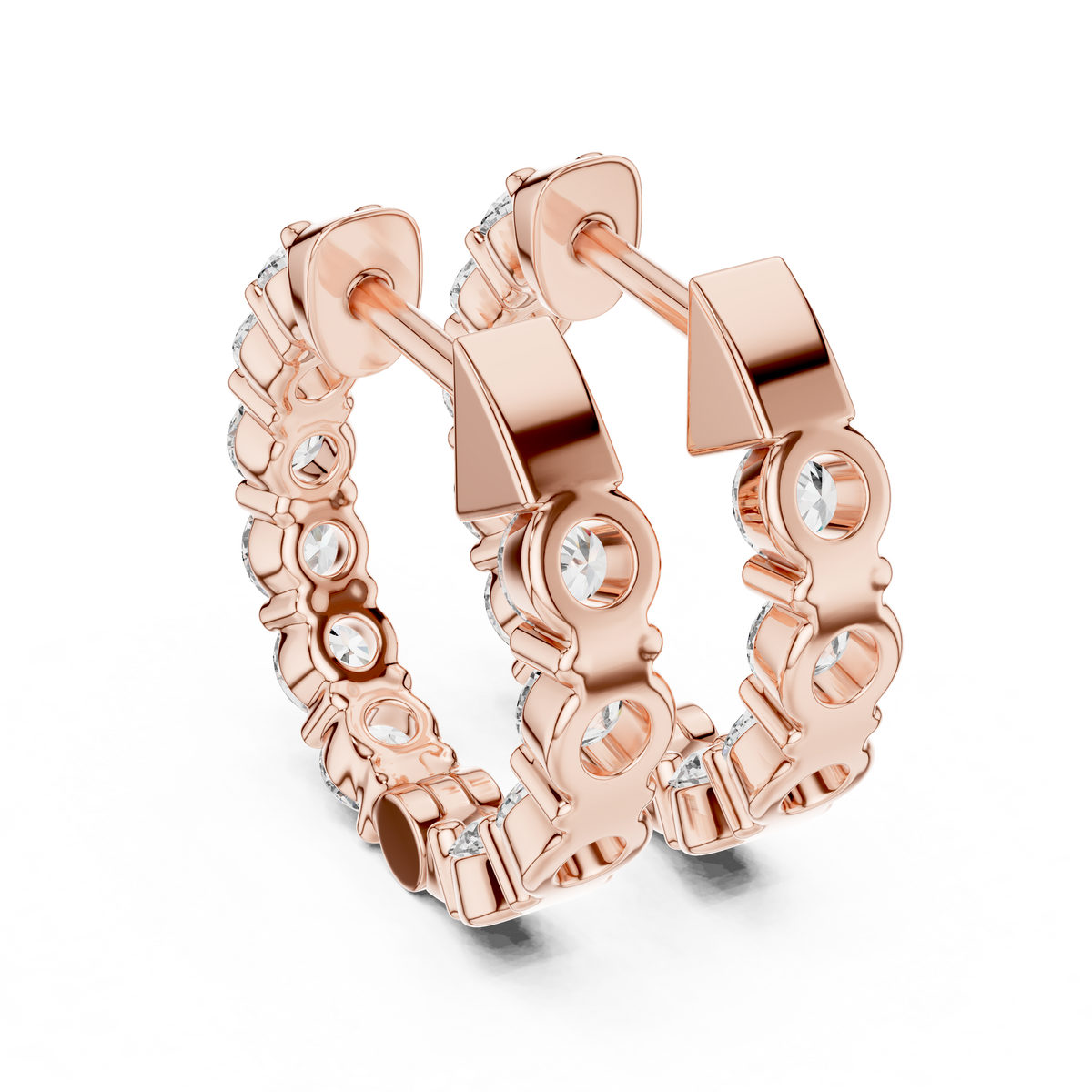 IGI Certified 2.0 CT Round Lab Grown Diamond Hoop Earrings, Rose Gold