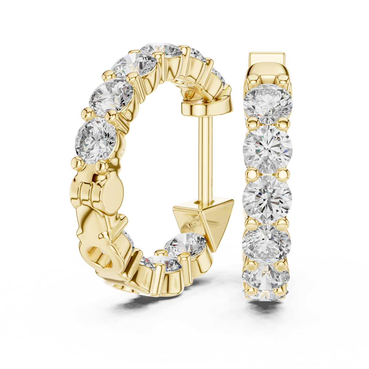 IGI Certified 2.0 CT Round Lab Grown Diamond Hoop Earrings, Yellow Gold