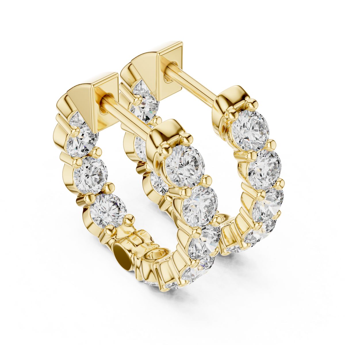 IGI Certified 2.0 CT Round Lab Grown Diamond Hoop Earrings, Yellow Gold