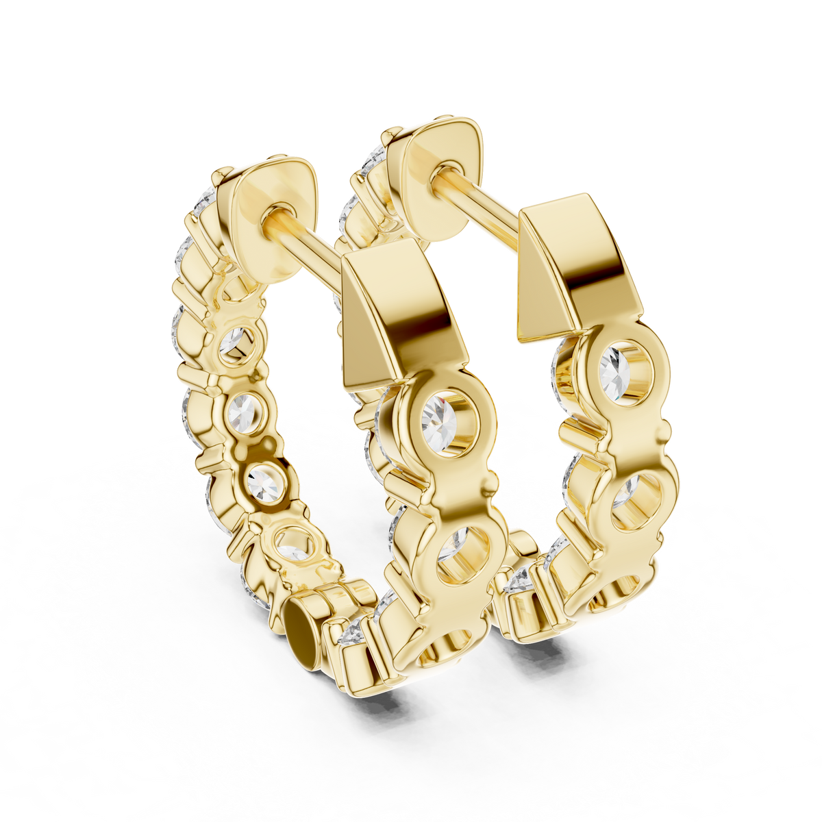 IGI Certified 2.0 CT Round Lab Grown Diamond Hoop Earrings, Yellow Gold