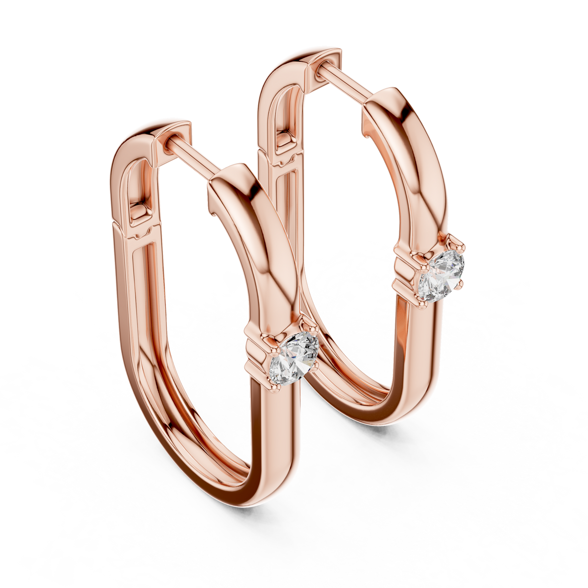 0.40 CT Round Lab Grown Diamond Square Hoop Earrings, Rose Gold